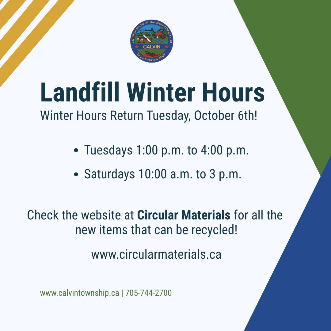 Landfill Winter Hours Return Tuesday, October 6th!